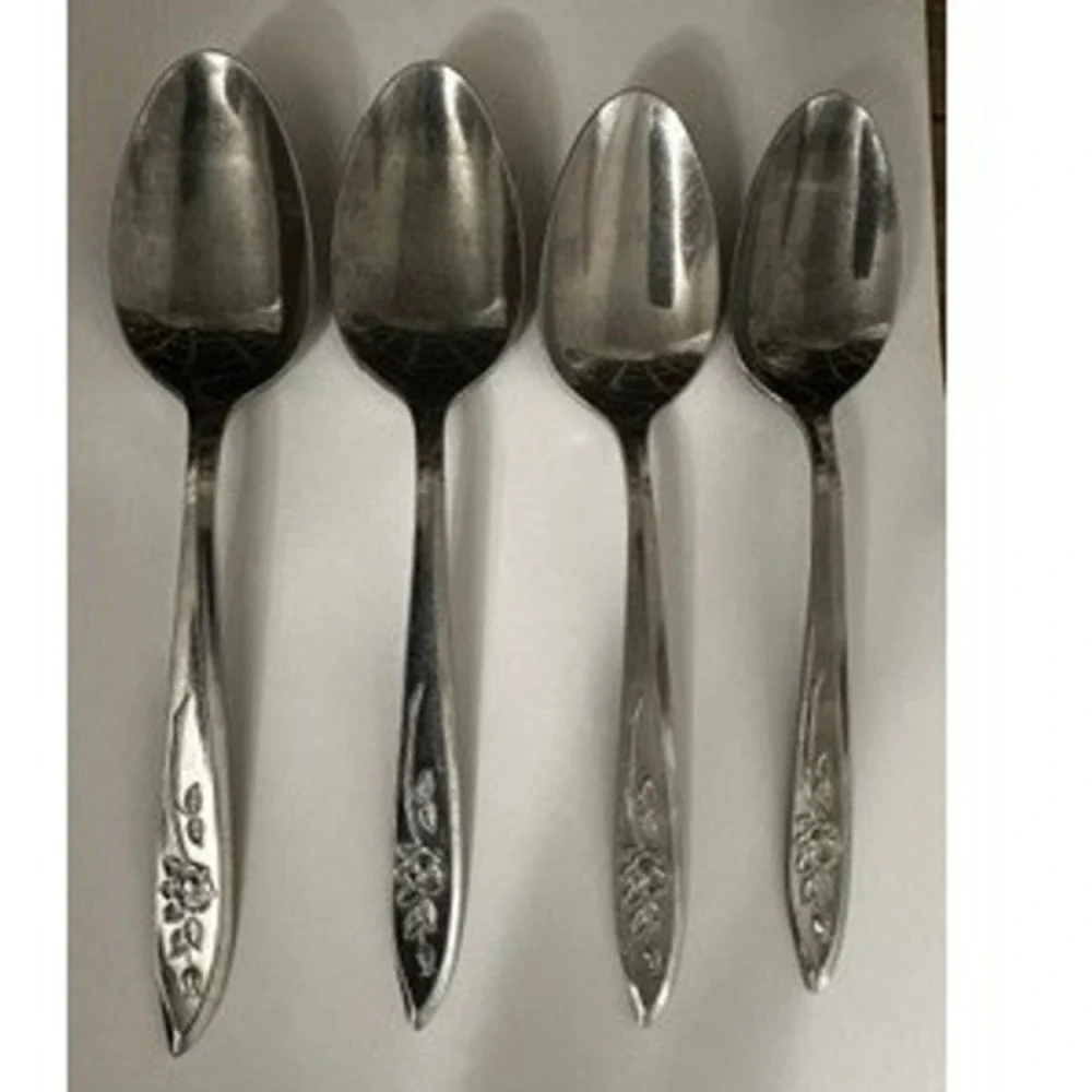 Koba Japanese Stainless Steel Serving Spoons Single Rose Pattern Set of 4